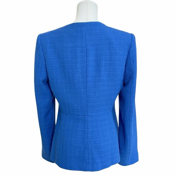 Zara Textured Blue Blazer Jacket Gold Buttons Hook Eye Closure Cotton Medium - Picture 9 of 16